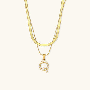 Layered Gold Initial Necklace with Freshwater Pearls – Waterproof and Hypoallergenic Gold Chain Jewelry for Women
