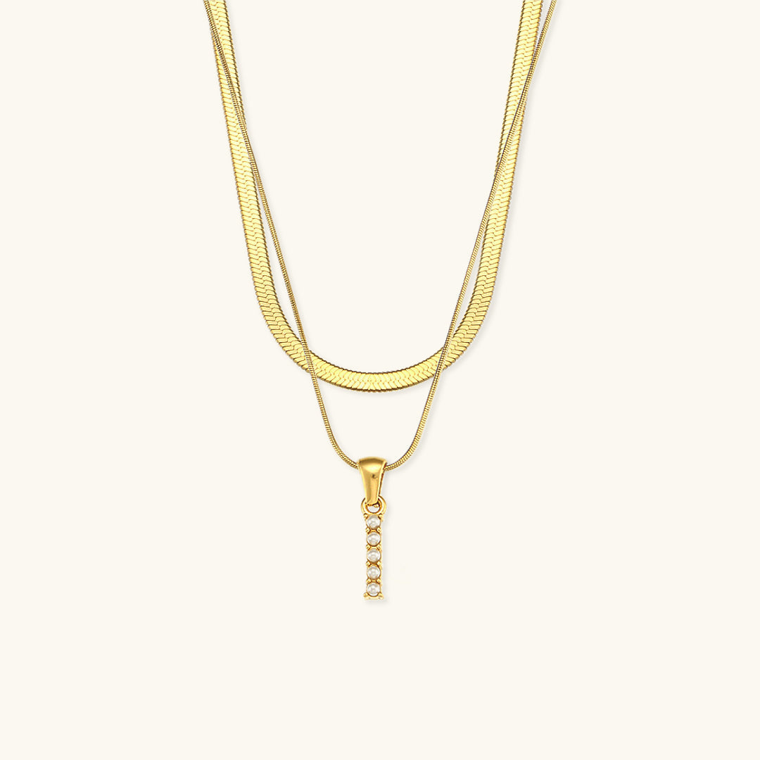 Layered Gold Initial Necklace with Freshwater Pearls – Waterproof and Hypoallergenic Gold Chain Jewelry for Women