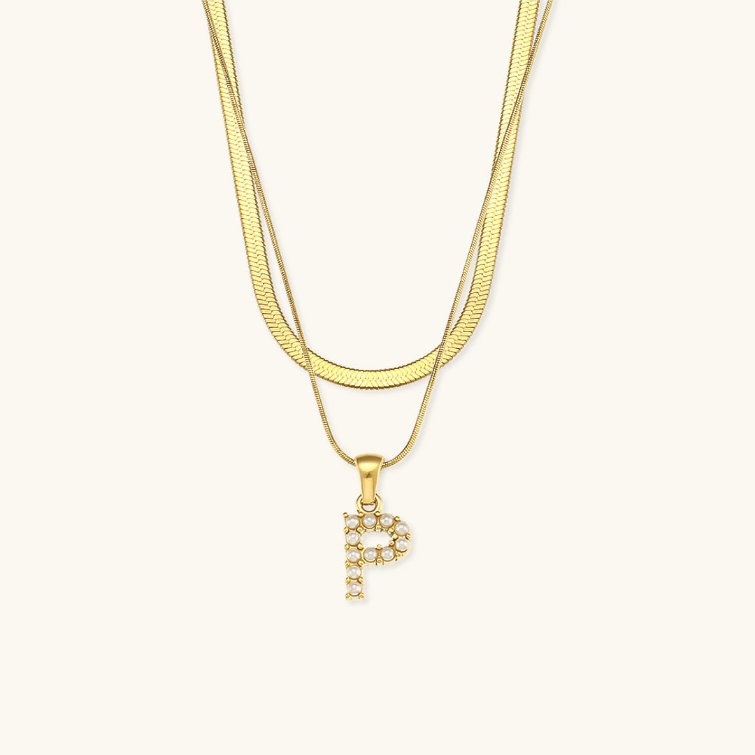 Layered Gold Initial Necklace with Freshwater Pearls – Waterproof and Hypoallergenic Gold Chain Jewelry for Women