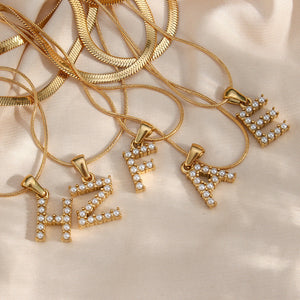 Layered Gold Initial Necklace with Freshwater Pearls – Waterproof and Hypoallergenic Gold Chain Jewelry for Women
