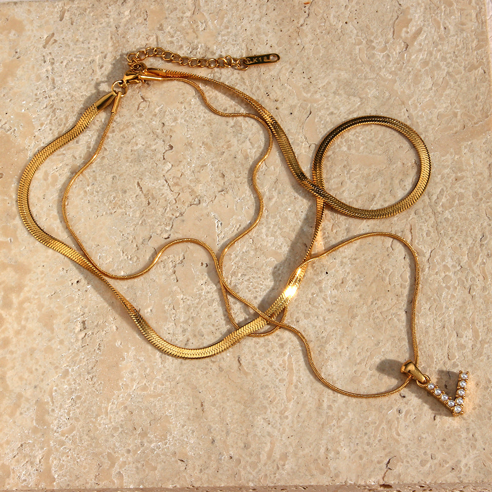 Layered Gold Initial Necklace with Freshwater Pearls – Waterproof and Hypoallergenic Gold Chain Jewelry for Women