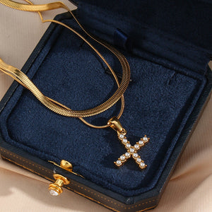 Layered Gold Initial Necklace with Freshwater Pearls – Waterproof and Hypoallergenic Gold Chain Jewelry for Women