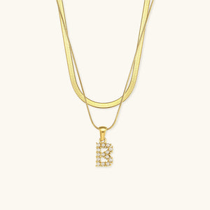 Layered Gold Initial Necklace with Freshwater Pearls – Waterproof and Hypoallergenic Gold Chain Jewelry for Women