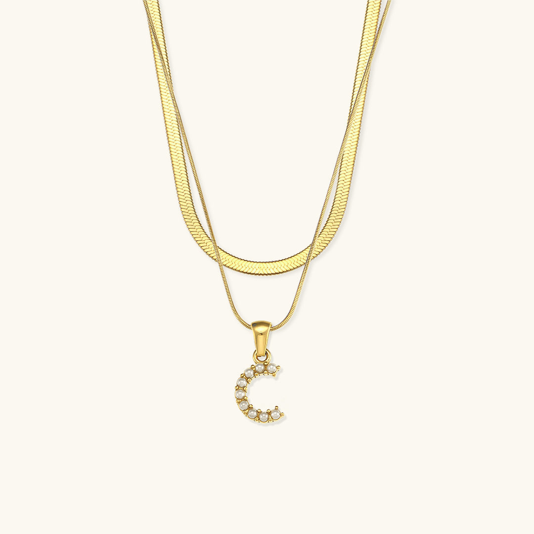 Layered Gold Initial Necklace with Freshwater Pearls – Waterproof and Hypoallergenic Gold Chain Jewelry for Women