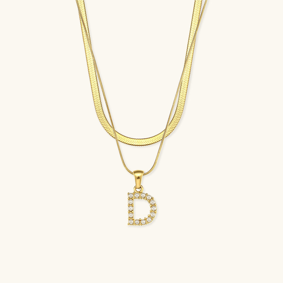 Layered Gold Initial Necklace with Freshwater Pearls – Waterproof and Hypoallergenic Gold Chain Jewelry for Women