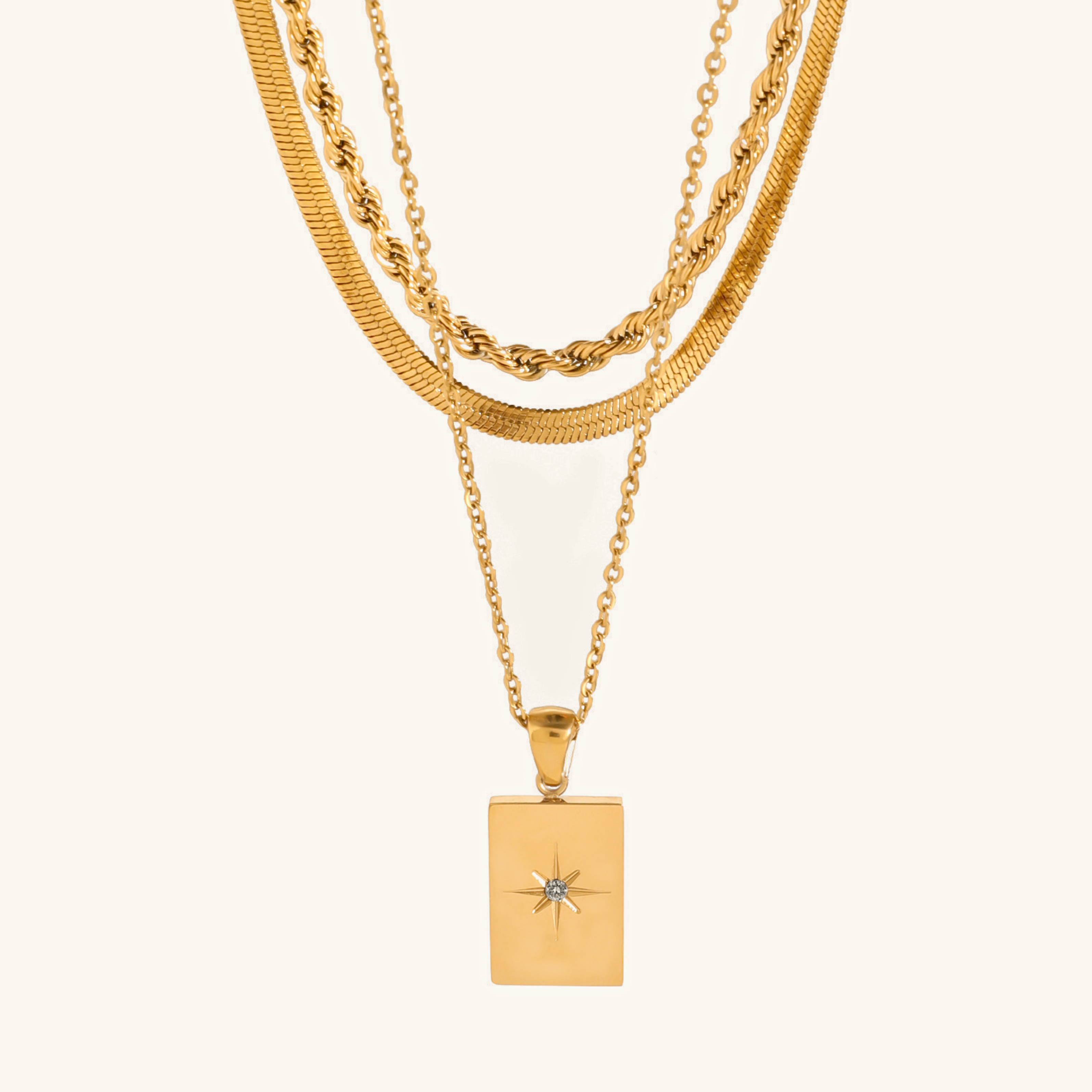 Layered Gold Necklace for Women - Triple Chain Design in Hypoallergenic Stainless Steel-Plated Jewelry