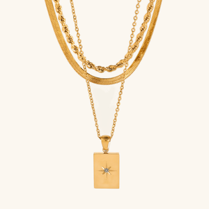 Layered Gold Necklace for Women - Triple Chain Design in Hypoallergenic Stainless Steel-Plated Jewelry