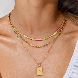 Layered Gold Necklace for Women - Triple Chain Design in Hypoallergenic Stainless Steel-Plated Jewelry