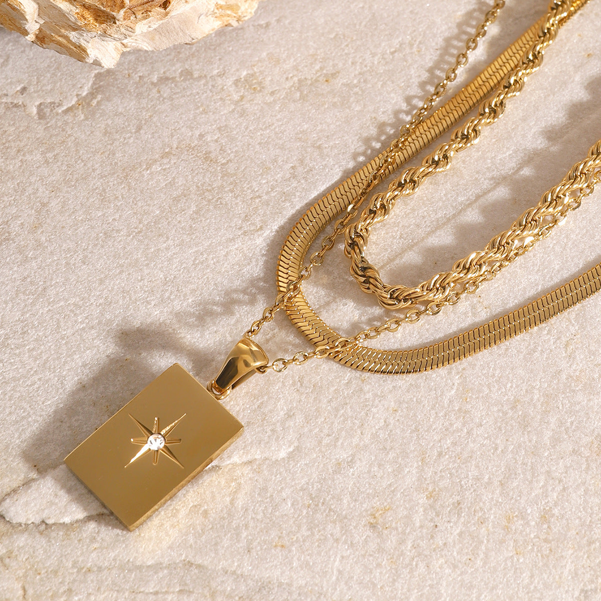Layered Gold Necklace for Women - Triple Chain Design in Hypoallergenic Stainless Steel-Plated Jewelry