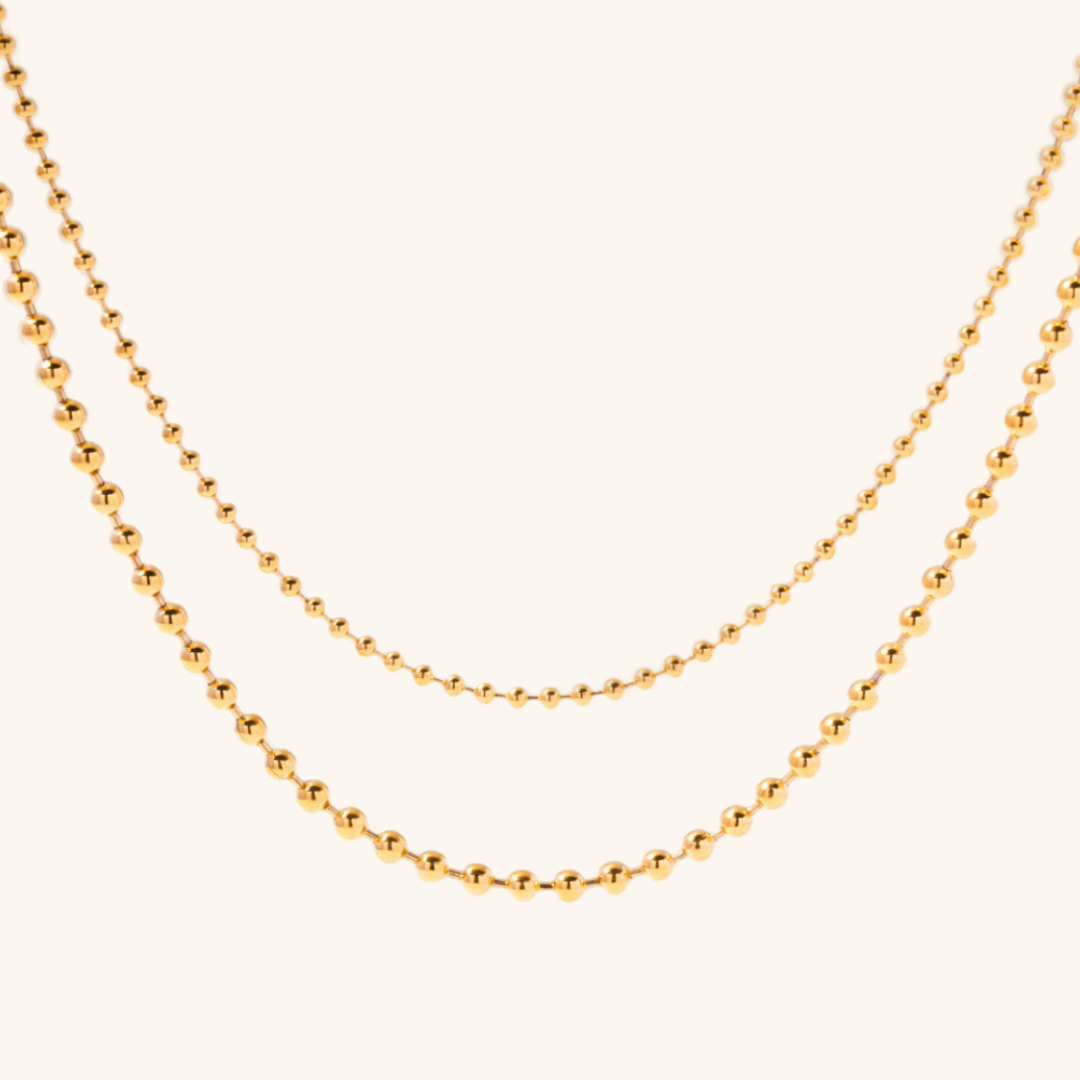 Layered Gold Necklace with 18k Gold Beads – Hypoallergenic Waterproof Ball Chain for Women