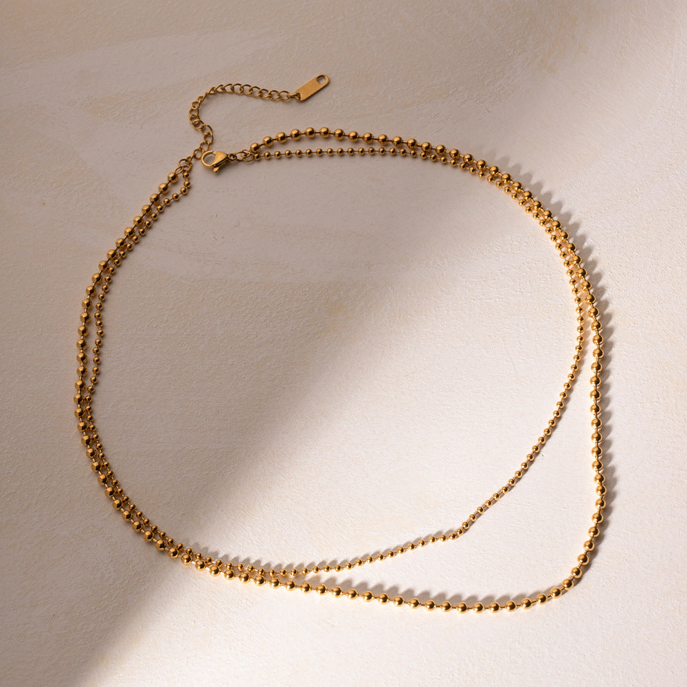Layered Gold Necklace with 18k Gold Beads – Hypoallergenic Waterproof Ball Chain for Women