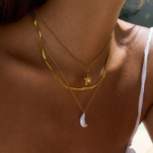 Layered Gold Necklace with Sun and Moon Charms, Waterproof Hypoallergenic Jewelry for Women