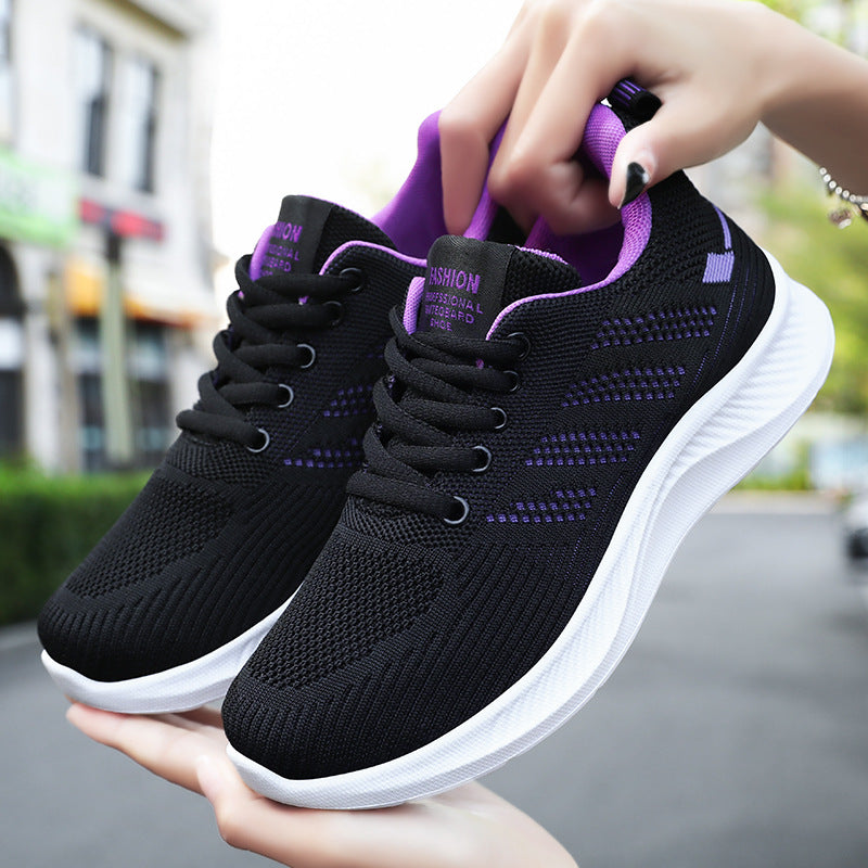 Lightweight Women’s Flyknit Sneakers with Cushioned Sole – Breathable Lace-Up Design