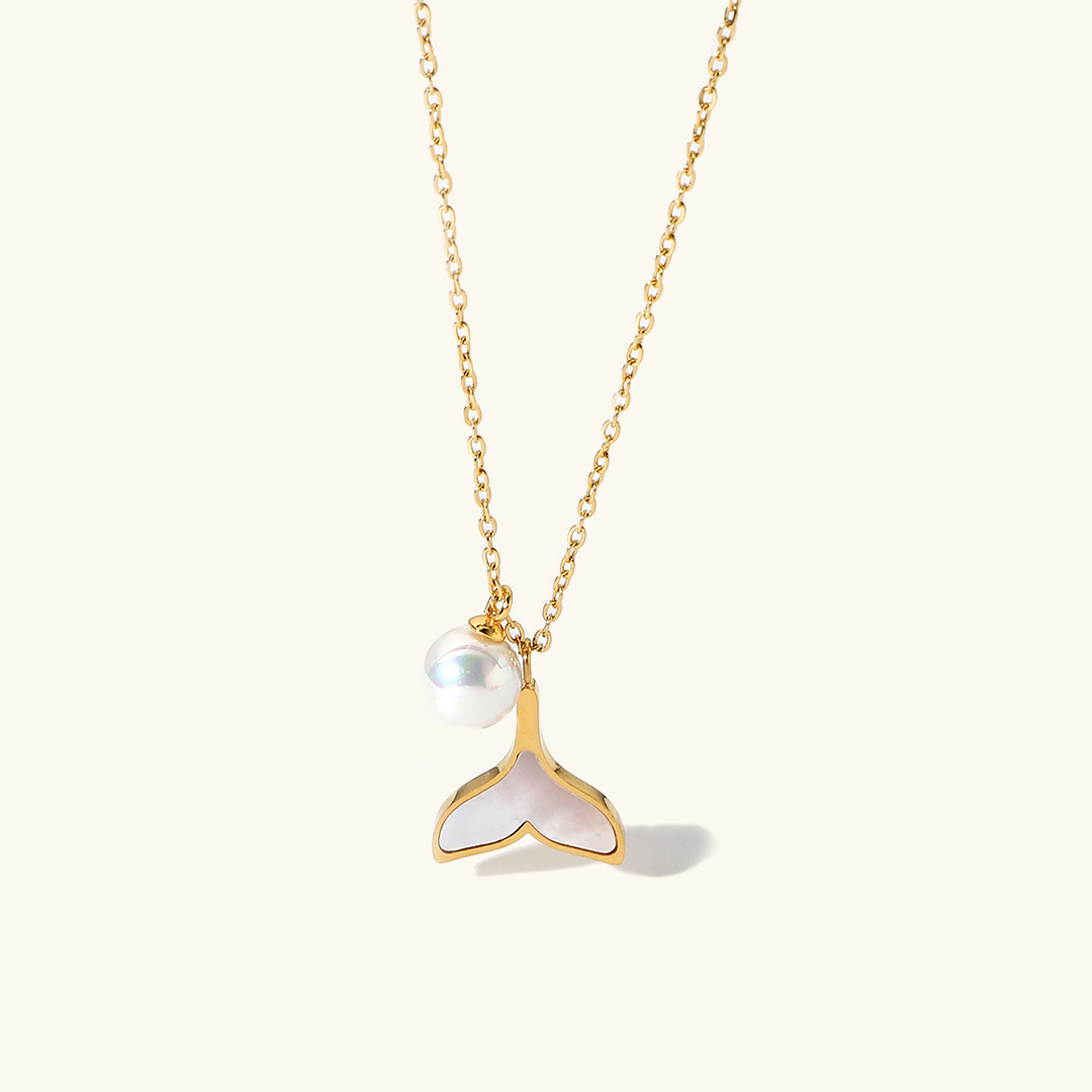 Mermaid Tail Pendant Freshwater Pearl Necklace with Gold Chain – Hypoallergenic and Water Resistant