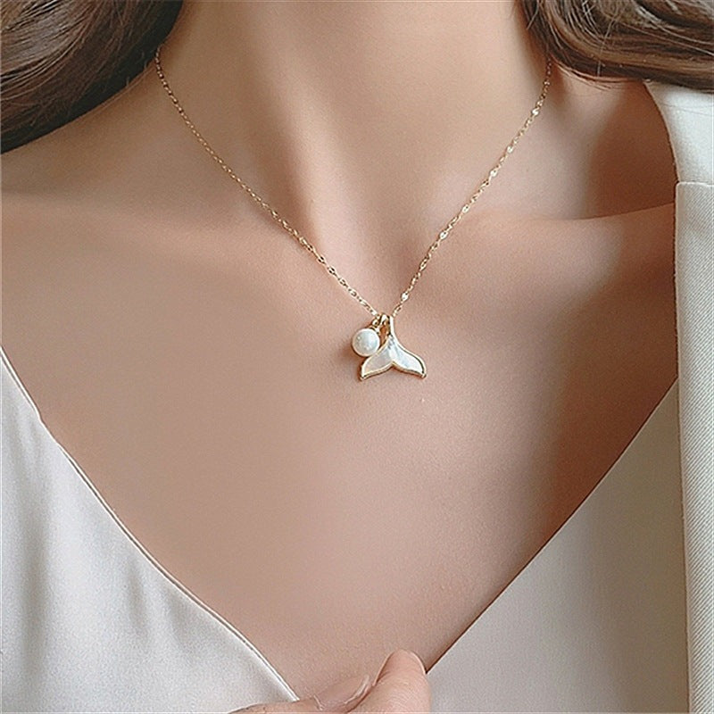 Mermaid Tail Pendant Freshwater Pearl Necklace with Gold Chain – Hypoallergenic and Water Resistant