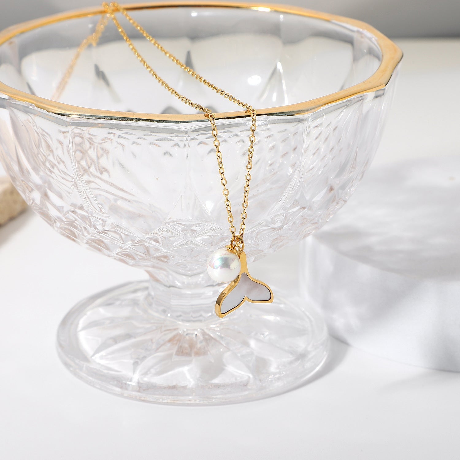 Mermaid Tail Pendant Freshwater Pearl Necklace with Gold Chain – Hypoallergenic and Water Resistant