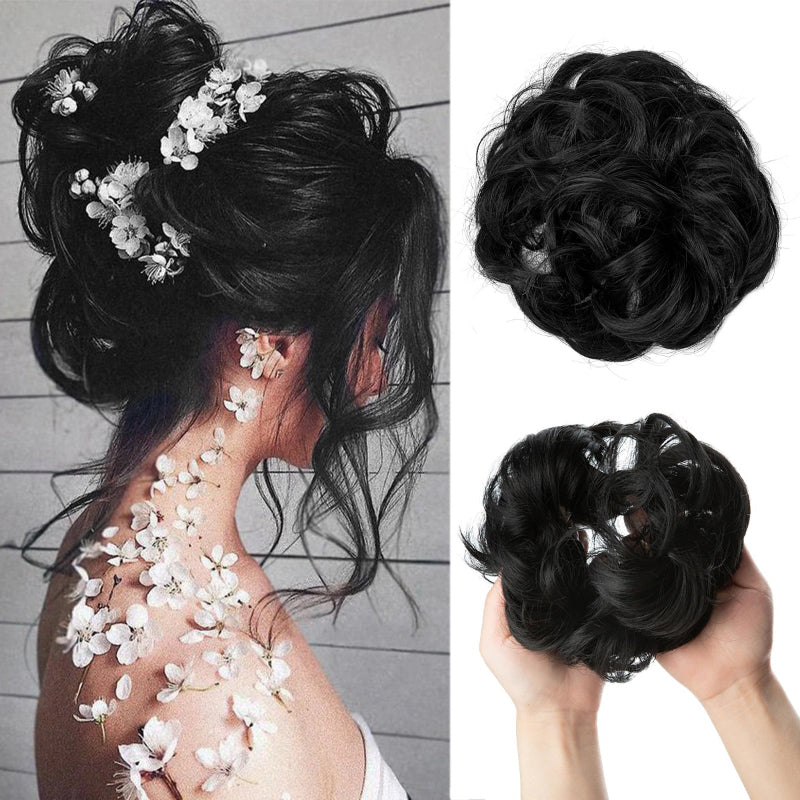 Messy Curly Hair Bun Extensions – Elastic Scrunchy for Instant Volume and Style