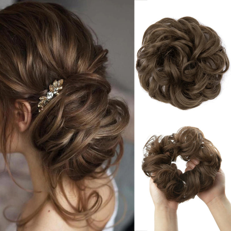 Messy Curly Hair Bun Extensions – Elastic Scrunchy for Instant Volume and Style