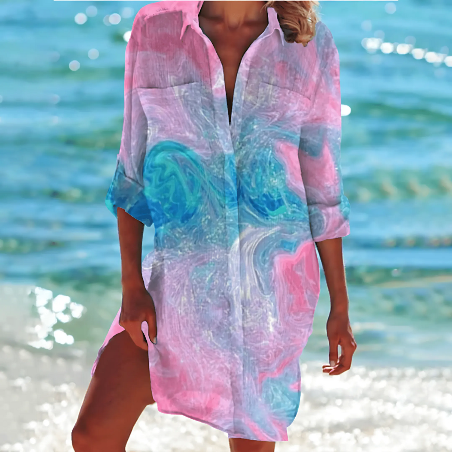 Women's Shirt Dress Multi-Color Lightweight