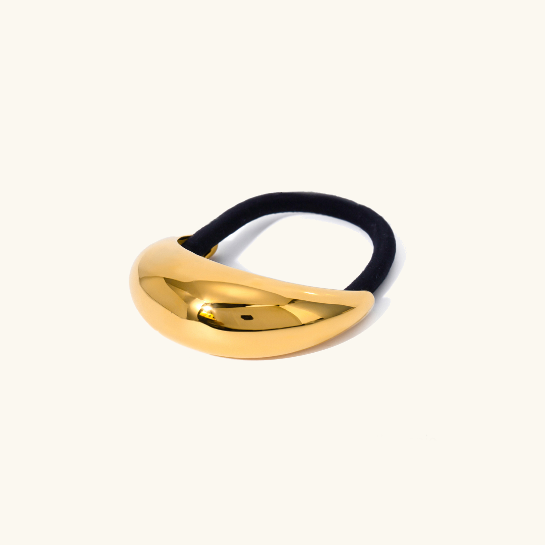 Mini Dome Ponytail Cuff with Gold Wedge Design – Hypoallergenic Hair Accessory