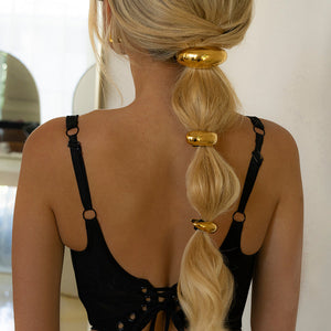 Mini Dome Ponytail Cuff with Gold Wedge Design – Hypoallergenic Hair Accessory