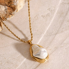 Load image into Gallery viewer, Mother of Pearl Pendant Necklace in Gold Setting – Waterproof and Hypoallergenic Jewelry

