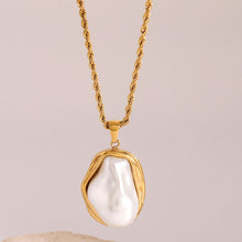 Load image into Gallery viewer, Mother of Pearl Pendant Necklace in Gold Setting – Waterproof and Hypoallergenic Jewelry
