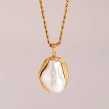 Load image into Gallery viewer, Mother of Pearl Pendant Necklace in Gold Setting – Waterproof and Hypoallergenic Jewelry
