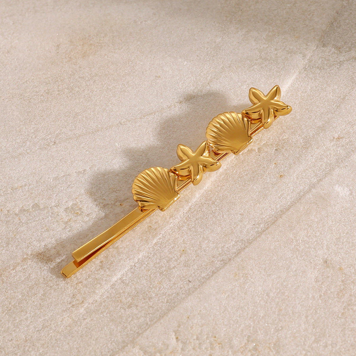Mykonos Gold French Hair Pin with Starfish and Seashell Design – Hypoallergenic and Waterproof