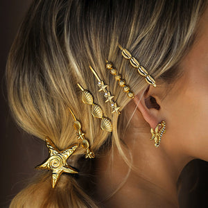 Mykonos Gold French Hair Pin with Starfish and Seashell Design – Hypoallergenic and Waterproof
