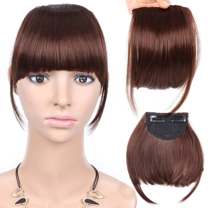 Natural Straight Clip-In Bangs Extension – 6-Inch High-Temperature Fiber Hairpiece for Women