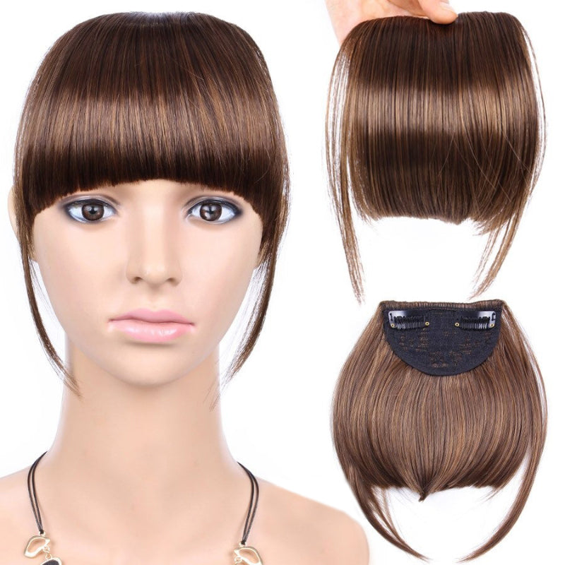 Natural Straight Clip-In Bangs Extension – 6-Inch High-Temperature Fiber Hairpiece for Women