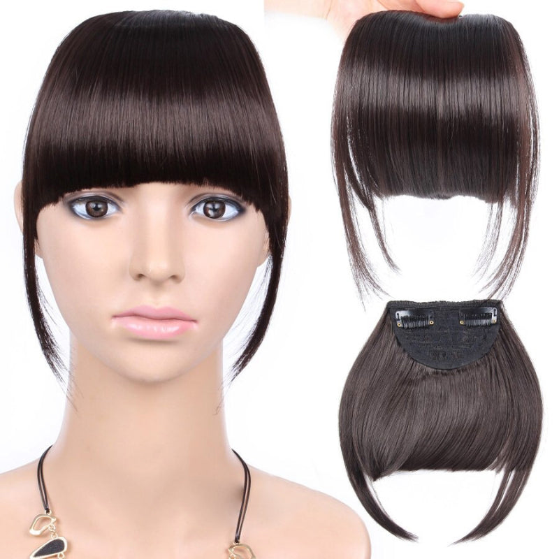 Natural Straight Clip-In Bangs Extension – 6-Inch High-Temperature Fiber Hairpiece for Women