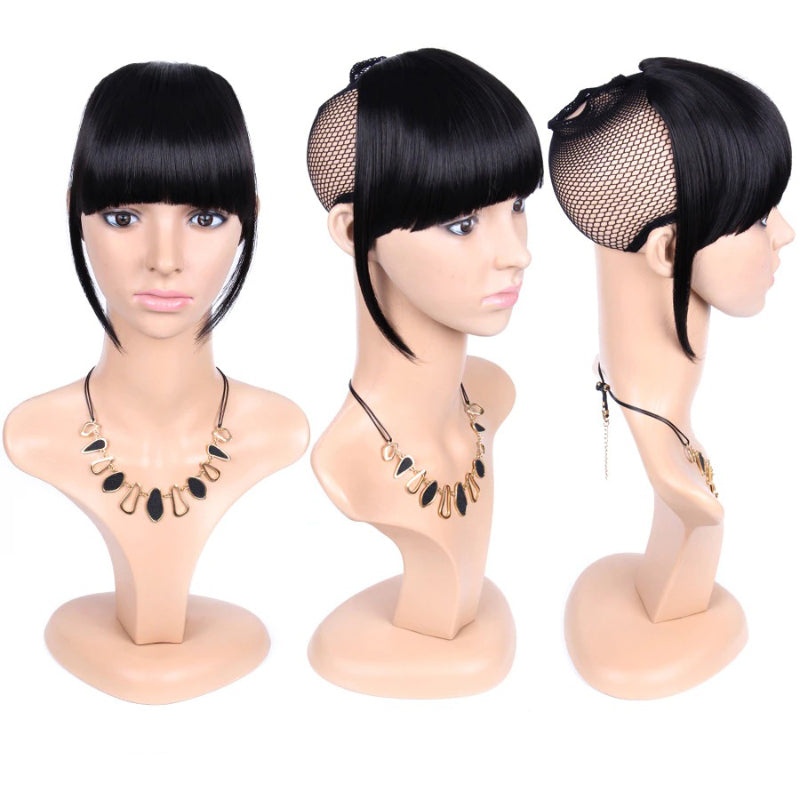 Natural Straight Clip-In Bangs Extension – 6-Inch High-Temperature Fiber Hairpiece for Women
