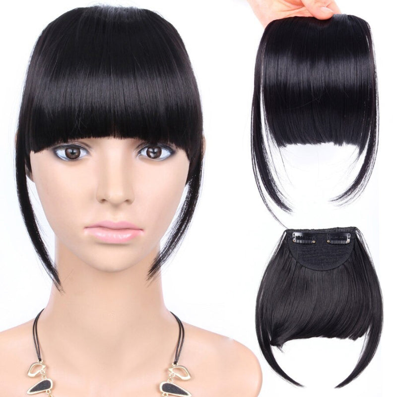Natural Straight Clip-In Bangs Extension – 6-Inch High-Temperature Fiber Hairpiece for Women