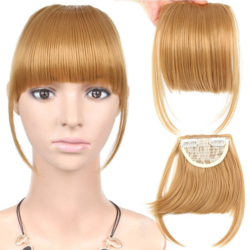 Natural Straight Clip-In Bangs Extension – 6-Inch High-Temperature Fiber Hairpiece for Women