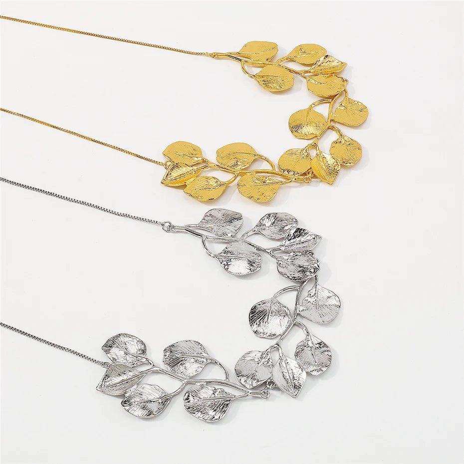 Nature's Leaf Statement Necklace in Gold and Silver – Elegant Organic Design