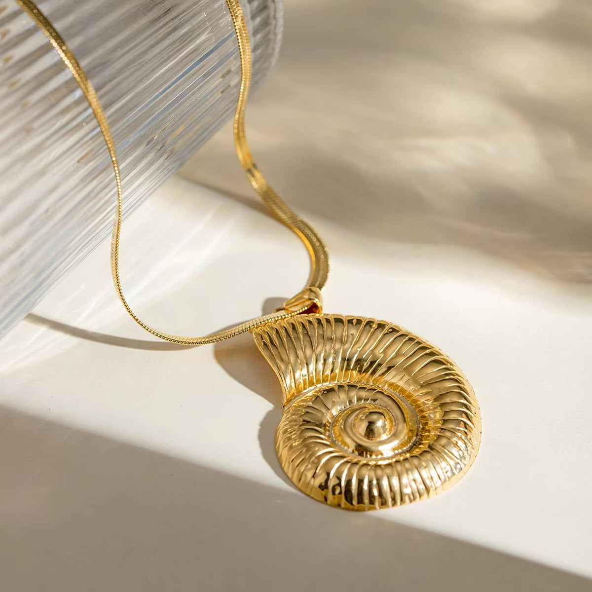 Nautilus Shell Pendant Gold Necklace on 18k Gold Chain – Waterproof, Hypoallergenic Jewelry for Women