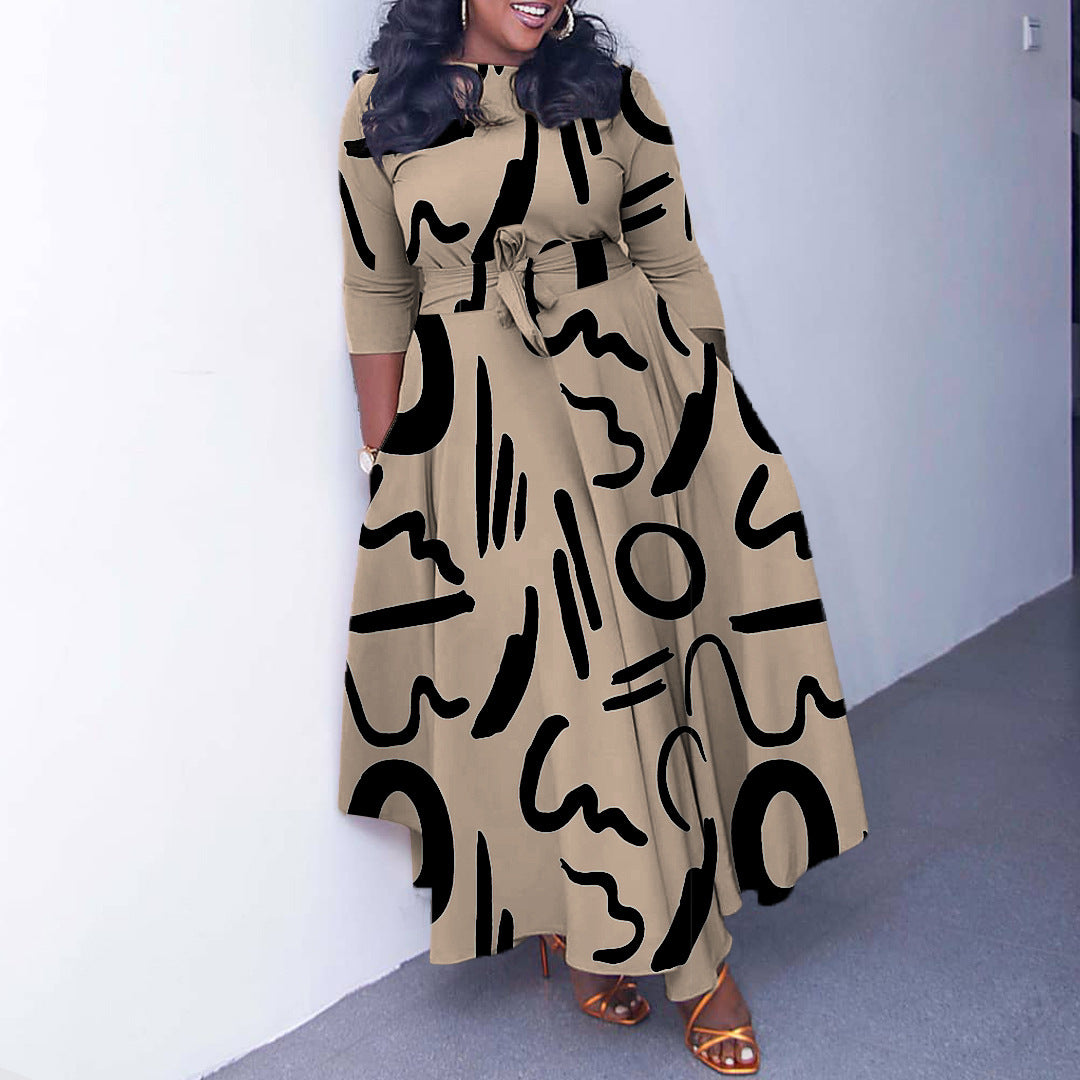 Women's Wear Fall/Winter 2023 New Fashion Temperament Tie African Plus Size Long Skirt Foreign Trade Dress