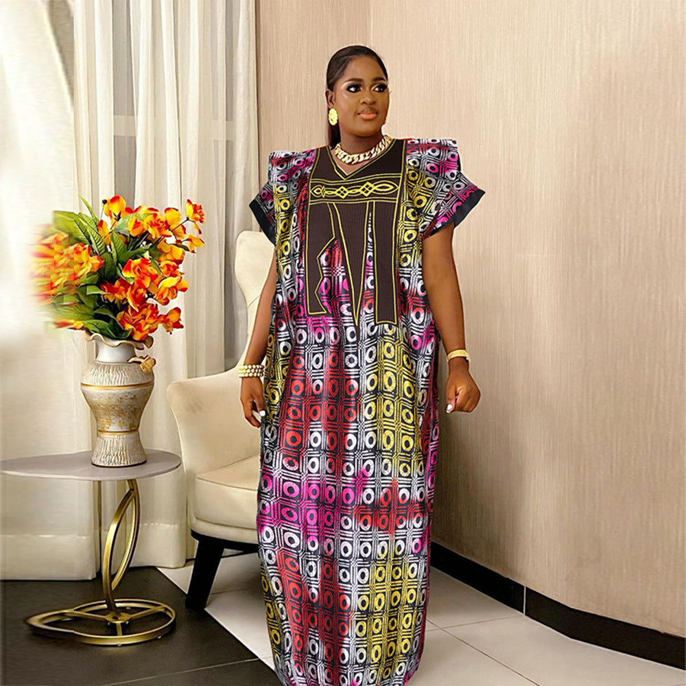 Cross border africa plus size long skirt new women's printed dress alisell embroidery embroidery muslim robe