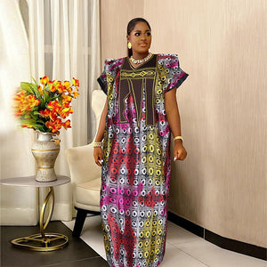 Cross border africa plus size long skirt new women's printed dress alisell embroidery embroidery muslim robe