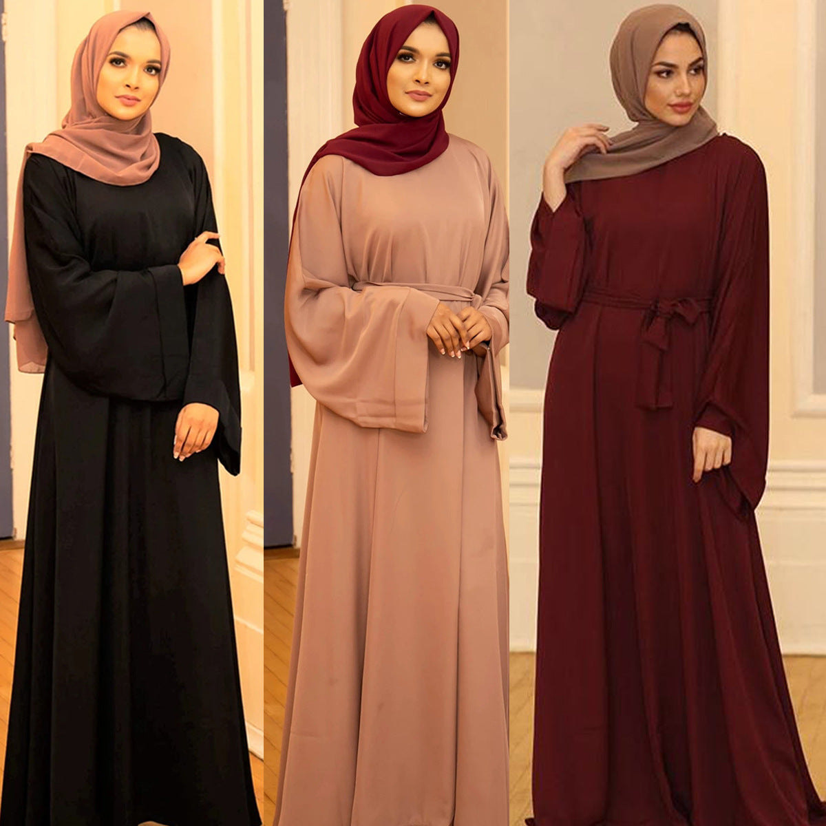 Elegant Solid Color Plus Size Muslim Dress (6394) - Perfect for AliExpress, eBay and Amazon Middle East UAE Sale