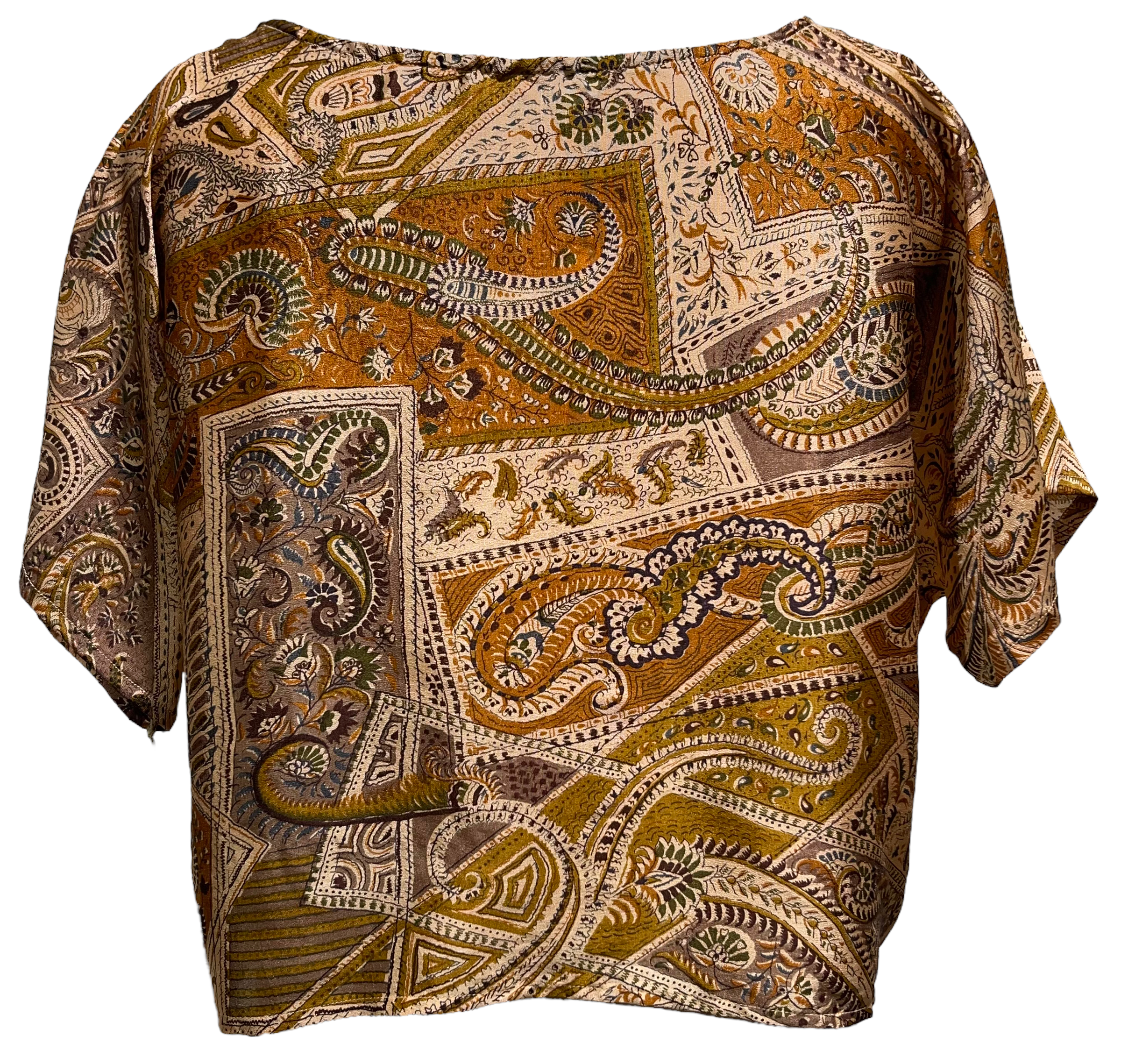 FINAL SALE PRC1926 Great Green Macaw Nirvana Pure Silk Boxy Top