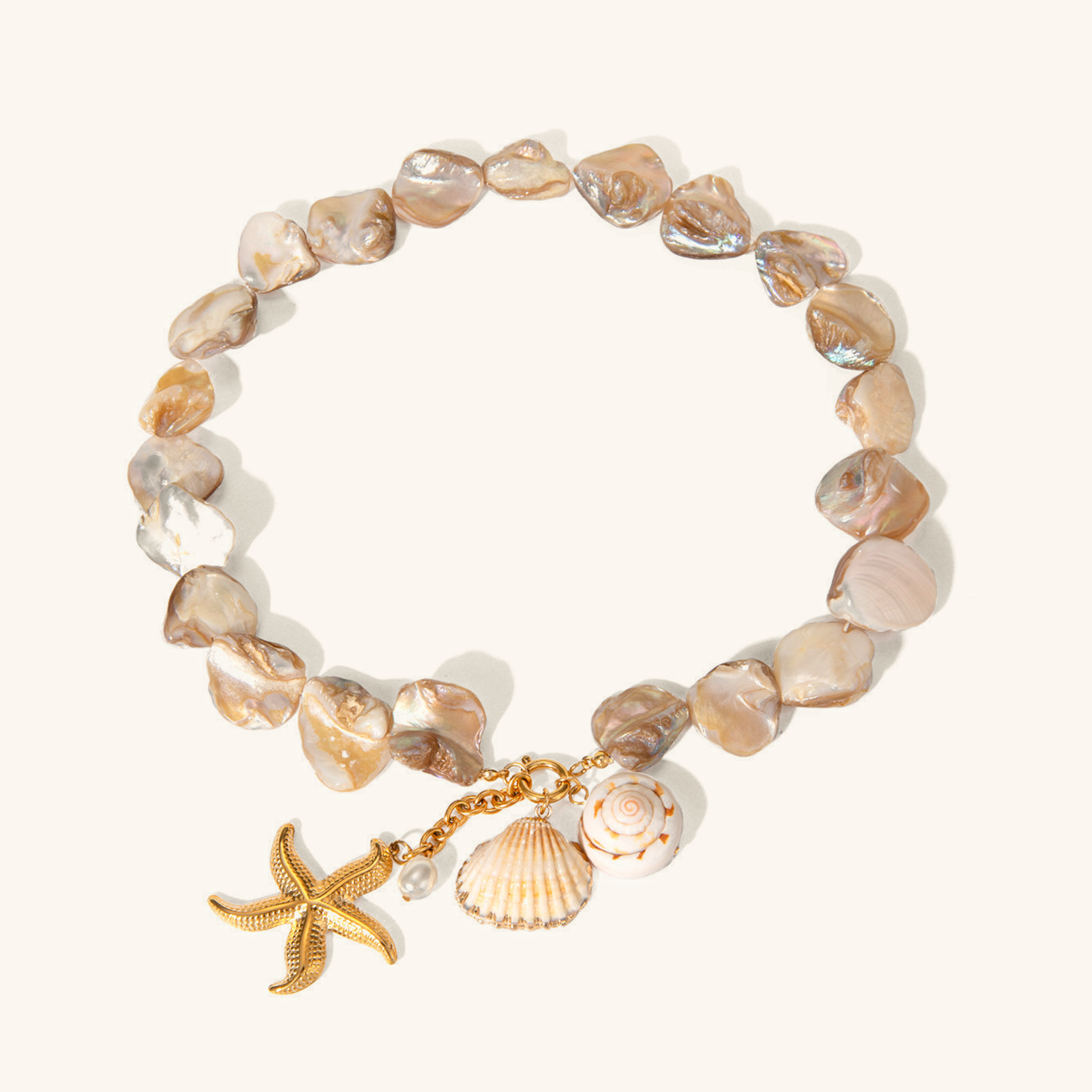 Ocean-Inspired Necklace with Gold Charms – Waterproof and Hypoallergenic Seafarer Design