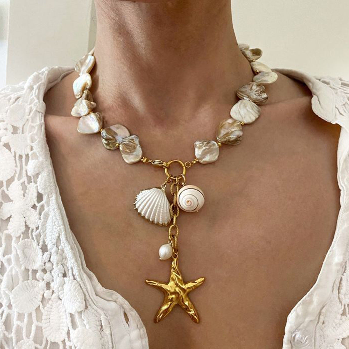 Ocean-Inspired Necklace with Gold Charms – Waterproof and Hypoallergenic Seafarer Design