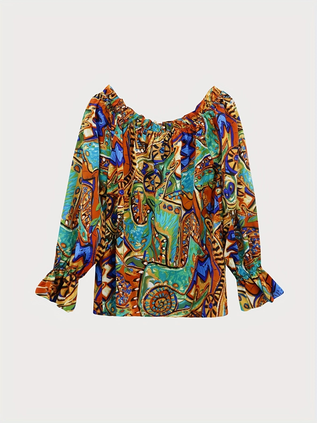 Off-Shoulder Boho Blouse with Long Sleeves for Women – Lightweight and Colorful Spring Top