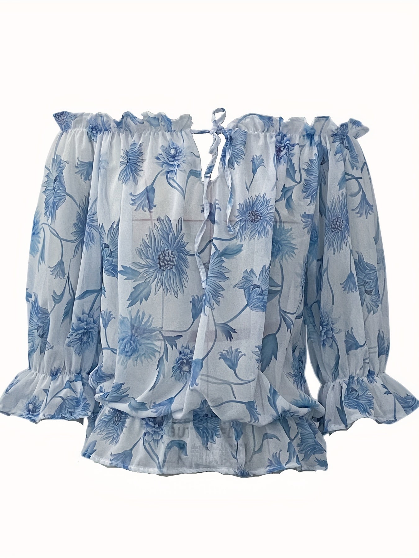 Off-Shoulder Floral Blouse for Women – Lightweight Boho Summer Top with Balloon Sleeves and Smocked Waist