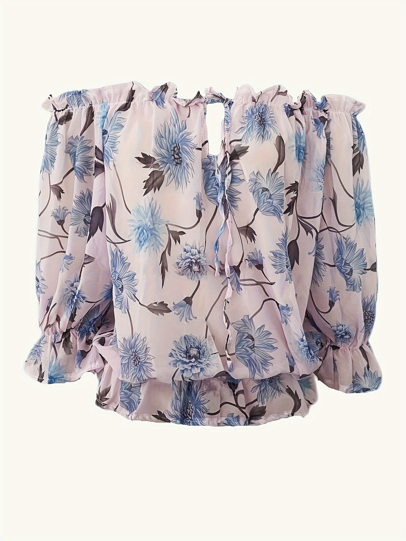 Off-Shoulder Floral Blouse for Women – Lightweight Boho Summer Top with Balloon Sleeves and Smocked Waist