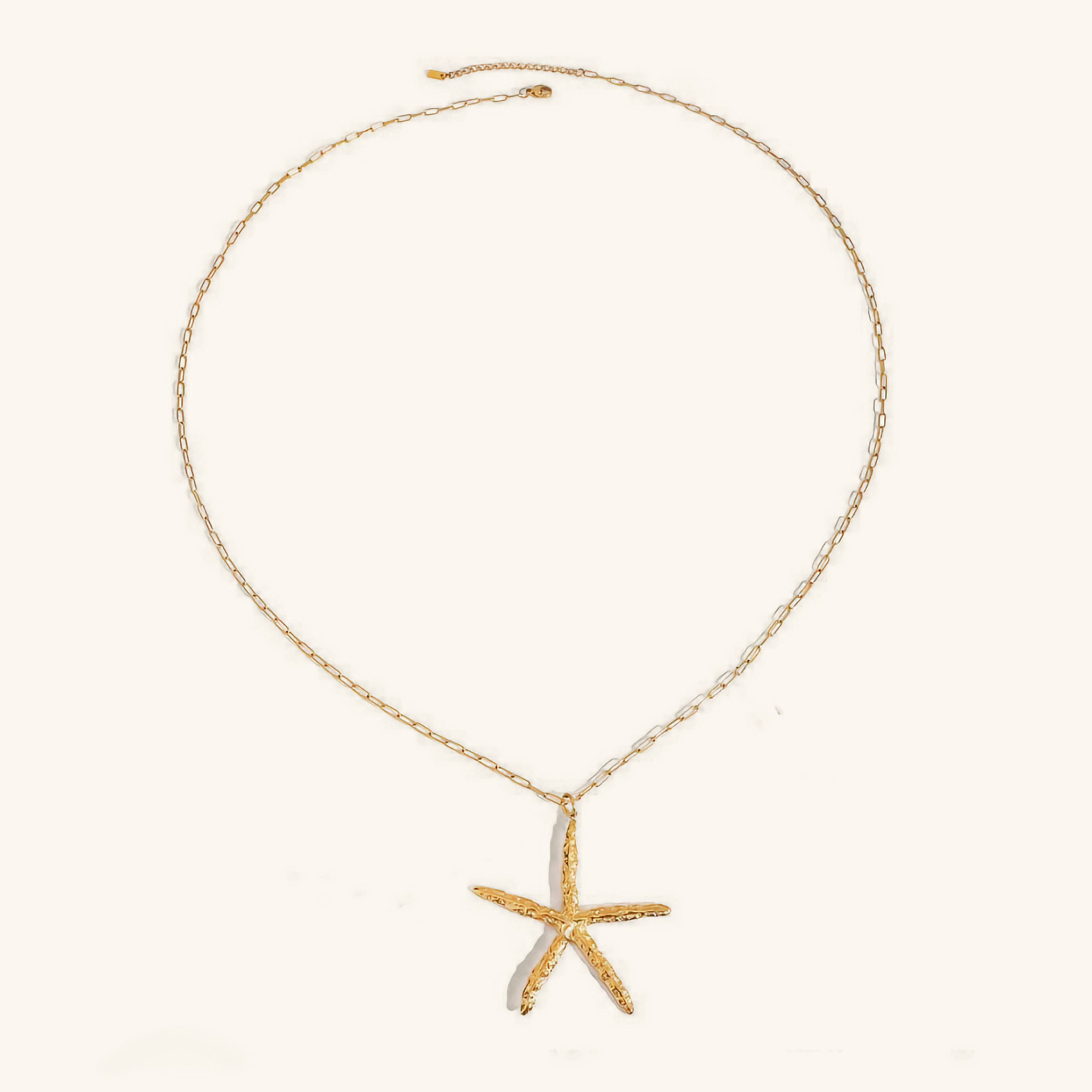 Oversized Starfish Necklace in 18k Gold-Plated Stainless Steel – Waterproof, Hypoallergenic, 30-Inch Adjustable Length