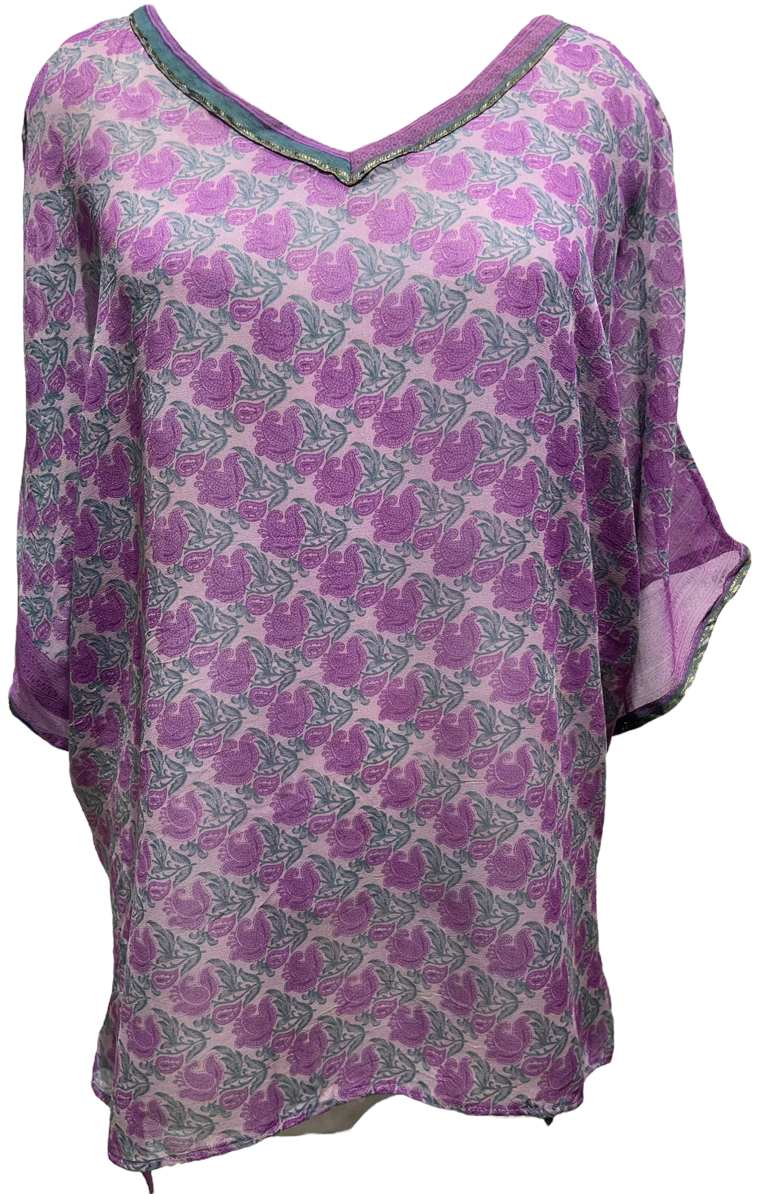 FINAL SALE PRG2058 Gabela Bushshrike Sheer Avatar Pure Silk Long Tunic with Side Ties